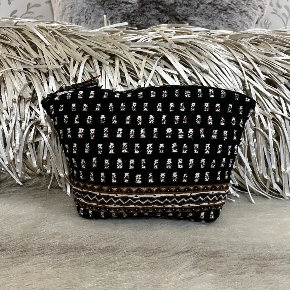 Vintage VERA BRADLEY Zebras 2001 Large Curved Cosmetic Case Black Tan Zipper Y2K